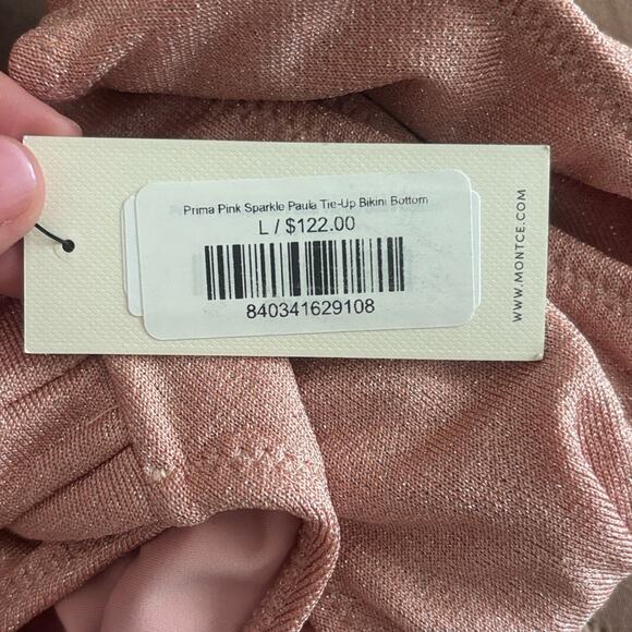 NWT Montce Prima Pink Sparkle Paula Tie-Up Bikini Bottom Large - Picture 7 of 10